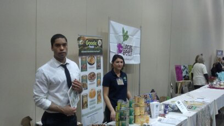Andrew Johnson and Samanatha Tivins Man Goode Foods booth at Good Food Festival and conference at UIC March-14-2013